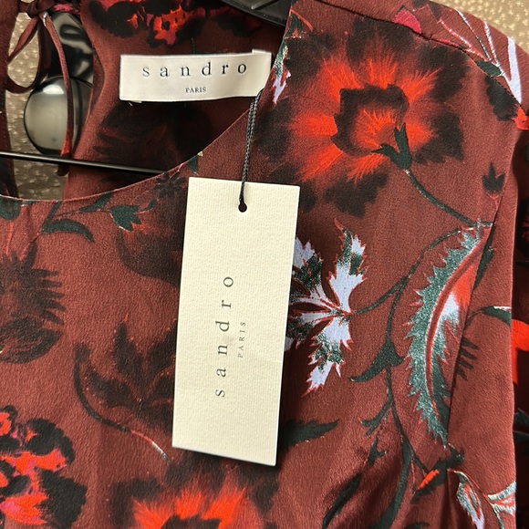 🔥🔥🔥NEW Sandro Sofia Silk Floral Bell Sleeves Dress - Picture 6 of 14
